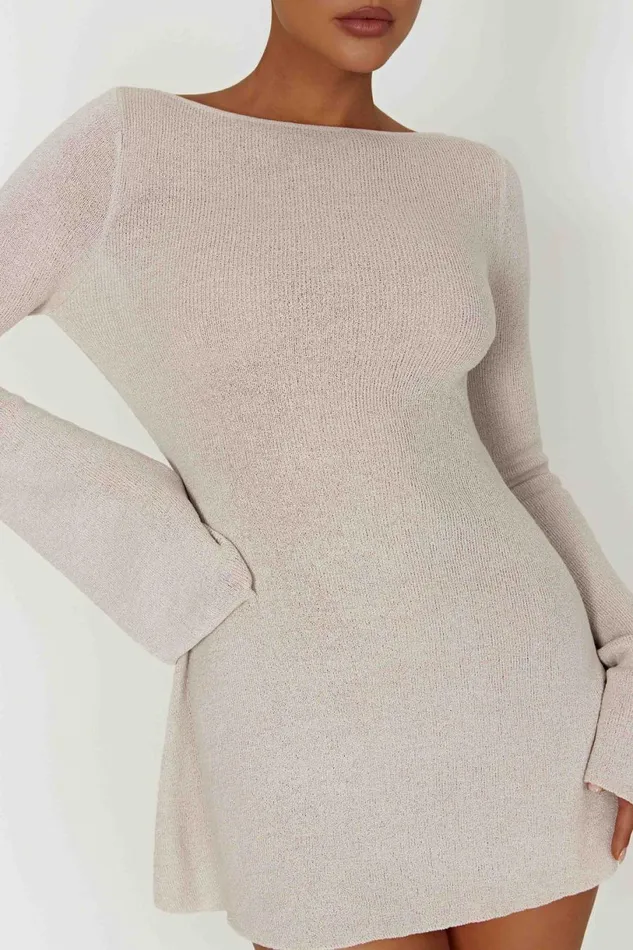 Meshki Mini Dresses Women Zahra Long Sleeve Open Back Mini Knit Dress 8211 Grey Grey