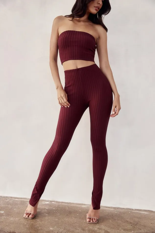 Meshki Pants Women Jordi Side Split Knit Leggings 8211 Cherry Chocolate Cherrychocolate Meshki Pants Women Jordi Side Split Knit Leggings 8211 Cherry Chocolate Cherrychocolate