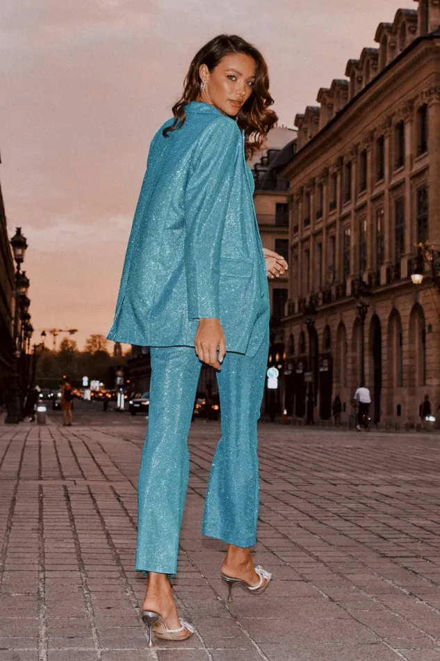 Meshki Pants Women Lisette Straight Leg Shimmer Pants 8211 Aquamarine Aquamarine