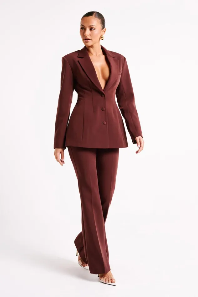 Meshki Pants Women Loretta Fit and Flare Tailored Pant 8211 Chocolate Chocolate