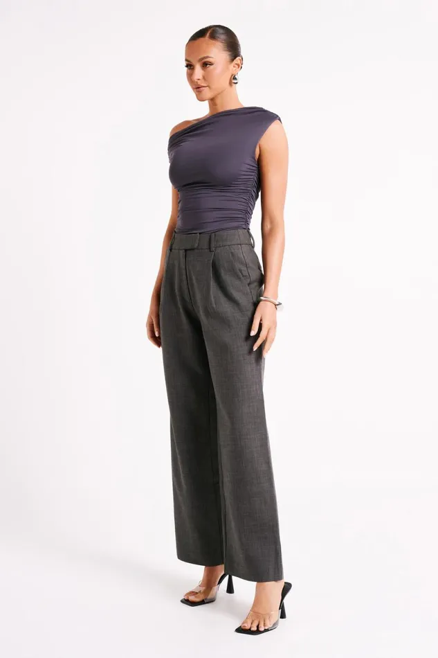 Meshki Pants Women Natalie Textured Wide Leg Pant 8211 Charcoal Charcoal