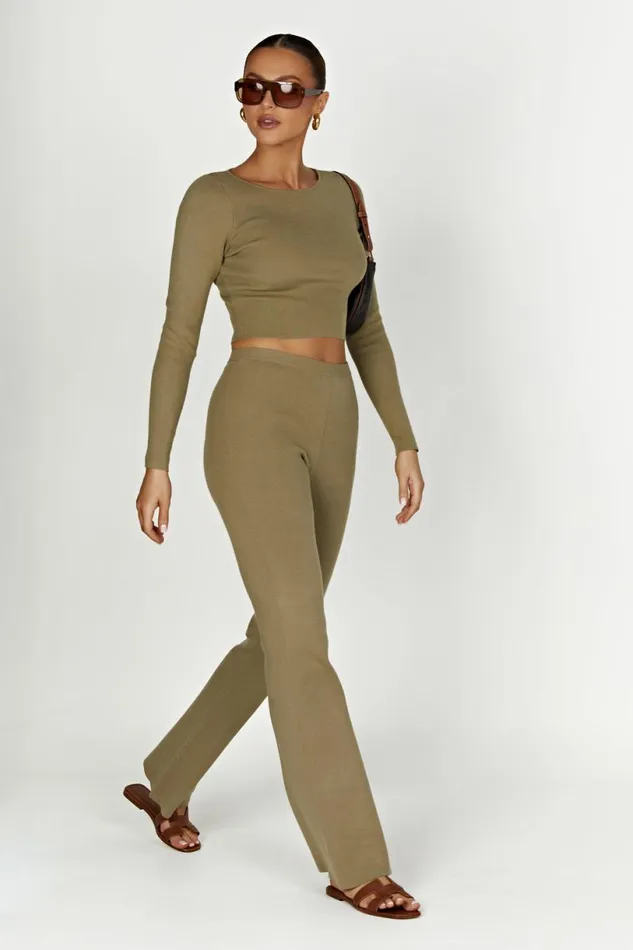 Meshki Pants Women Rosetta Flare Knit Pants 8211 Olive Olive