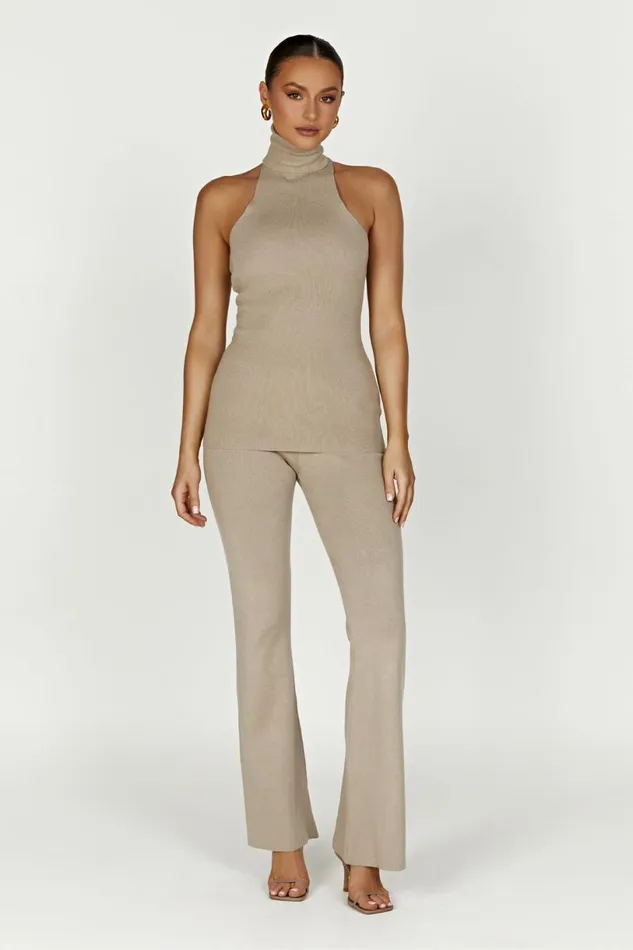 Meshki Pants Women Rosetta Flare Knit Pants 8211 Taupe Taupe