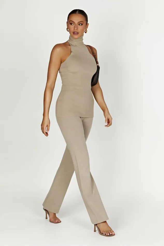 Meshki Pants Women Rosetta Flare Knit Pants 8211 Taupe Taupe