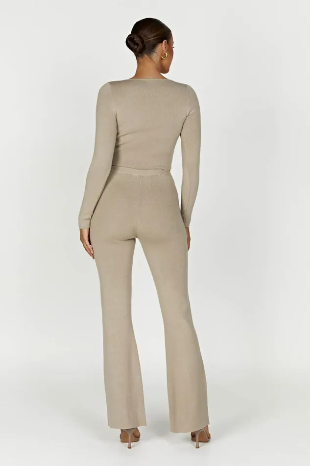 Meshki Pants Women Rosetta Flare Knit Pants 8211 Taupe Taupe