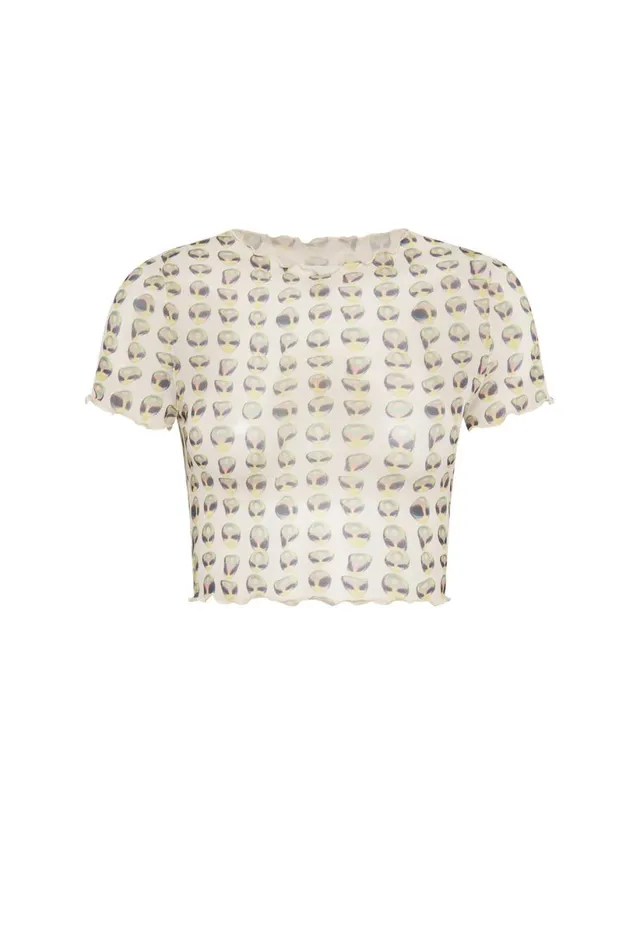 Meshki Short Sleeve Tops Women Nora Mesh Crop TShirt 8211 Alien Print Alien Print Meshki Short Sleeve Tops Women Nora Mesh Crop TShirt 8211 Alien Print Alien Print