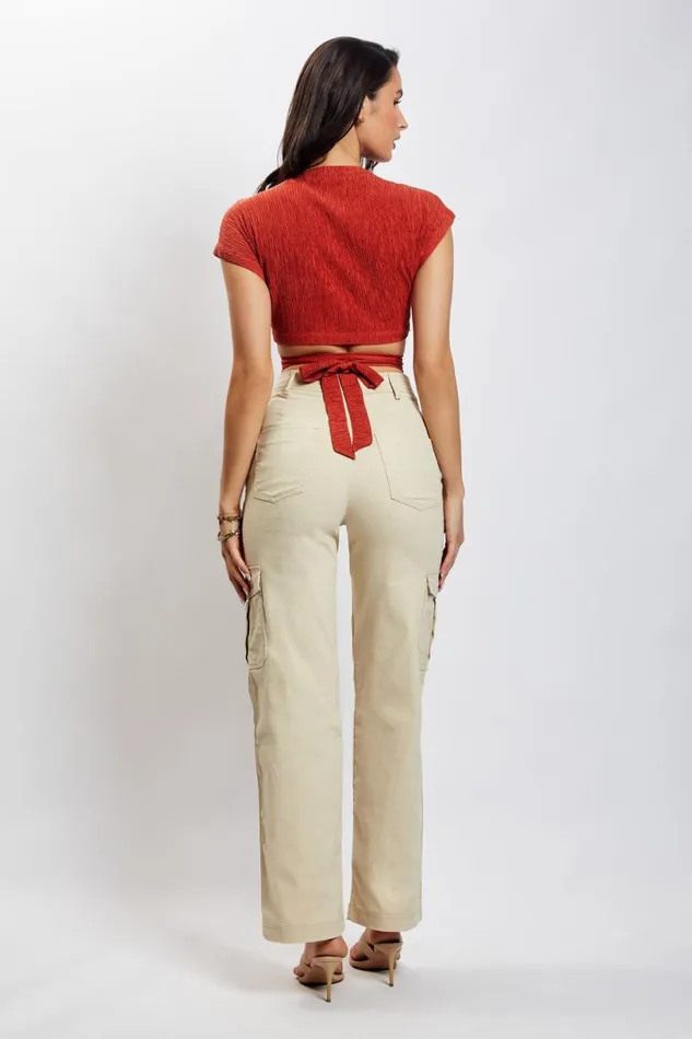 Meshki Short Sleeve Tops Women Rosa Crinkle Satin Crop Top 8211 Burnt Orange Burntorange Meshki Short Sleeve Tops Women Rosa Crinkle Satin Crop Top 8211 Burnt Orange Burntorange