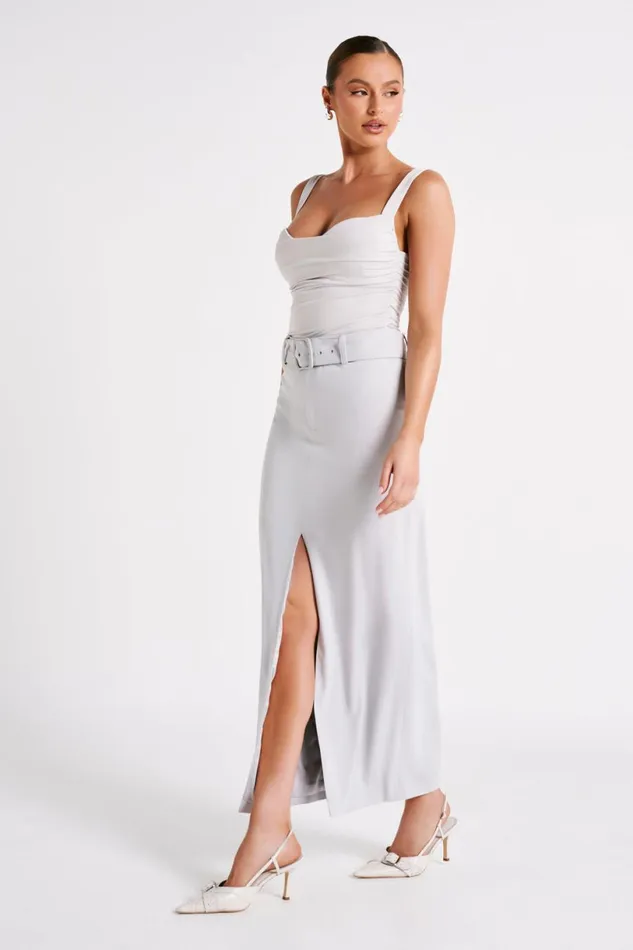 Meshki Skirts Women Daria Suiting Midi Skirt 8211 Ice Grey Icegrey