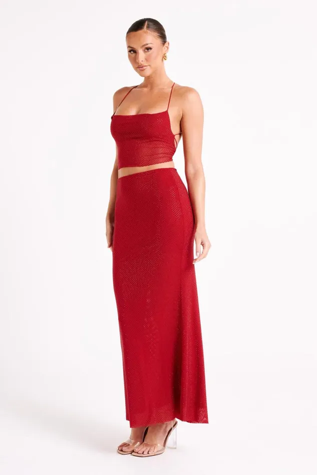 Meshki Skirts Women Erika Diamante Maxi Skirt 8211 Vermilion Red Vermilionred