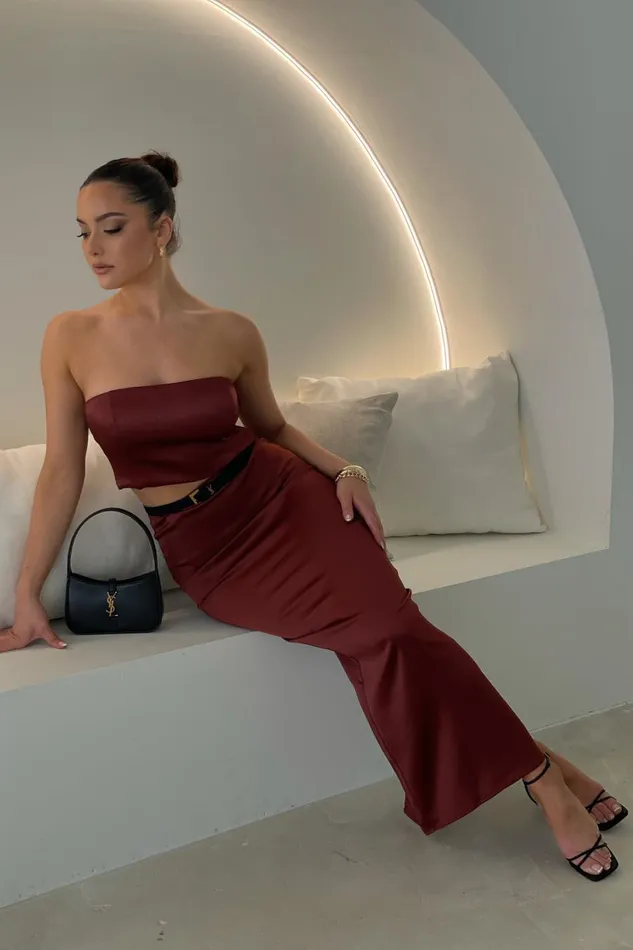 Meshki Skirts Women Mariah Maxi Satin Skirt 8211 Cherry Chocolate Cherry Chocolate