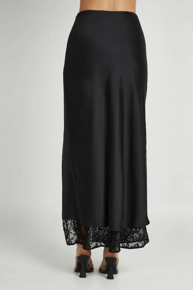 Meshki Skirts Women Mia Satin Lace Midi Skirt 8211 Black Black