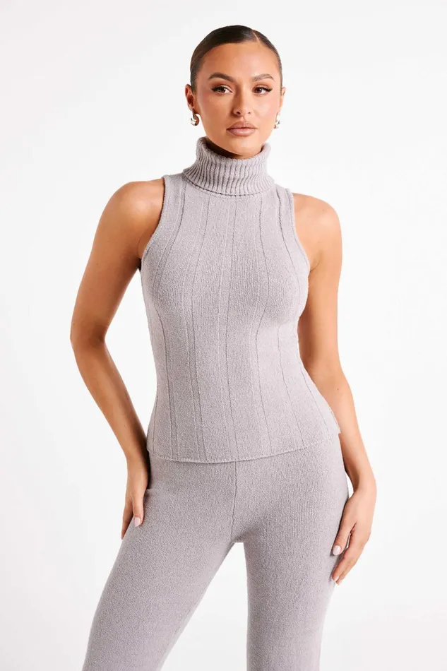 Meshki Sleeveless Tops Women Angelina Ribbed Turtleneck 8211 Grey Marle Greymarle
