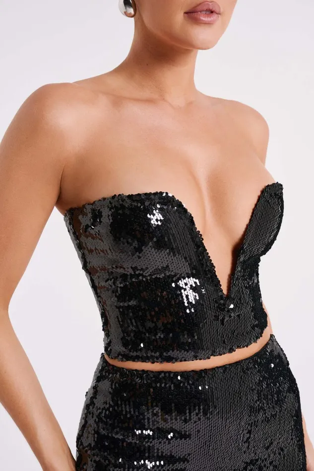 Meshki Sleeveless Tops Women Zariah Strapless Sequin V Corset 8211 Black Black