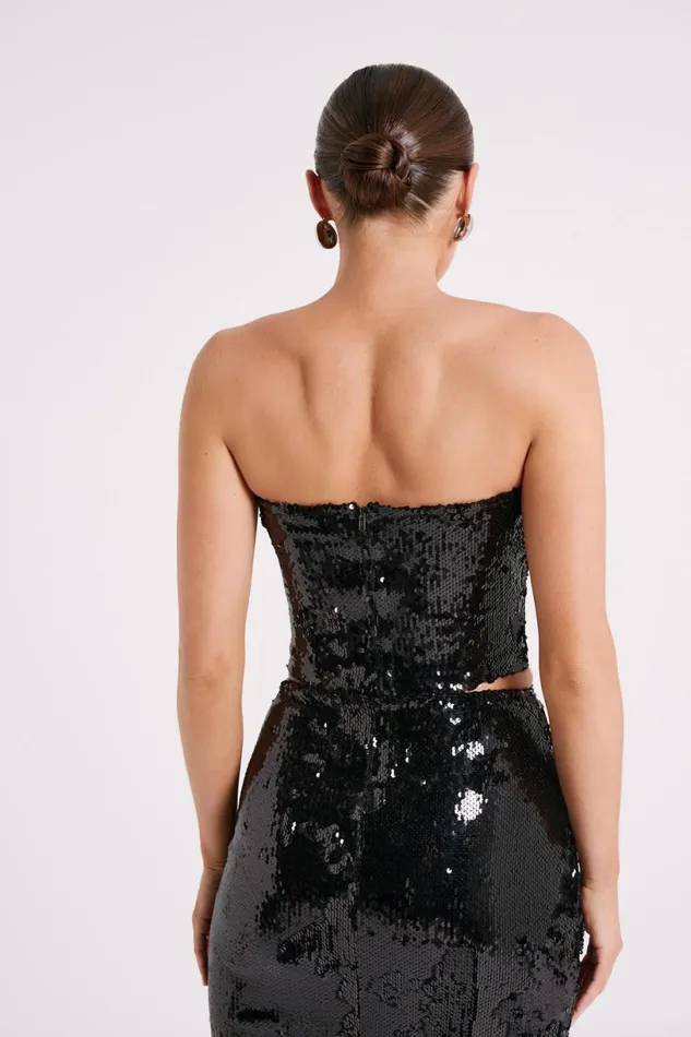 Meshki Sleeveless Tops Women Zariah Strapless Sequin V Corset 8211 Black Black