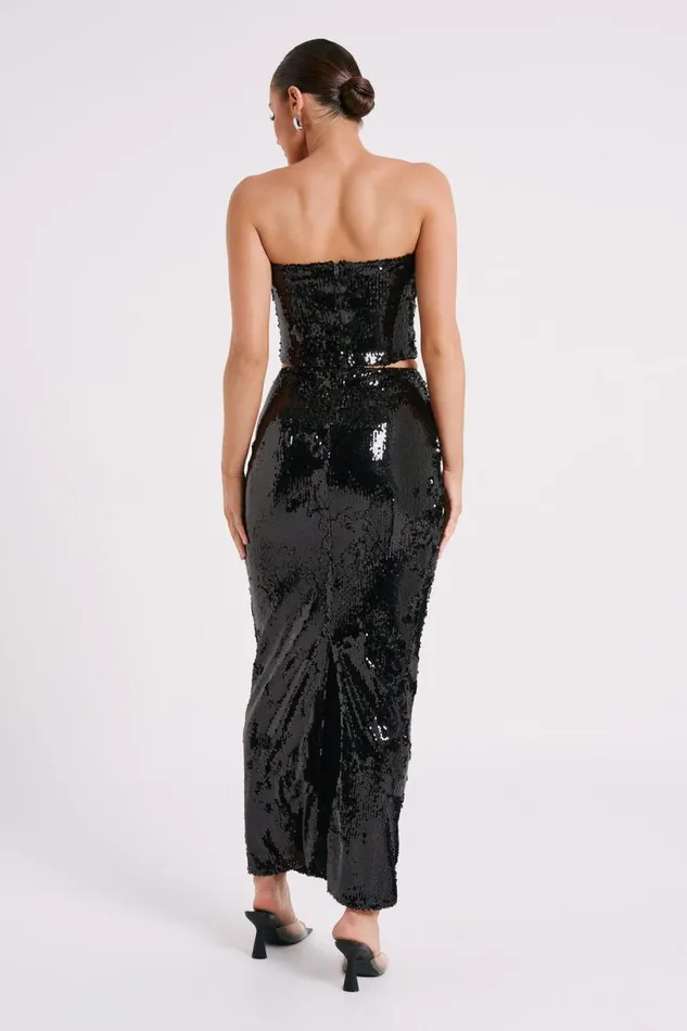 Meshki Sleeveless Tops Women Zariah Strapless Sequin V Corset 8211 Black Black