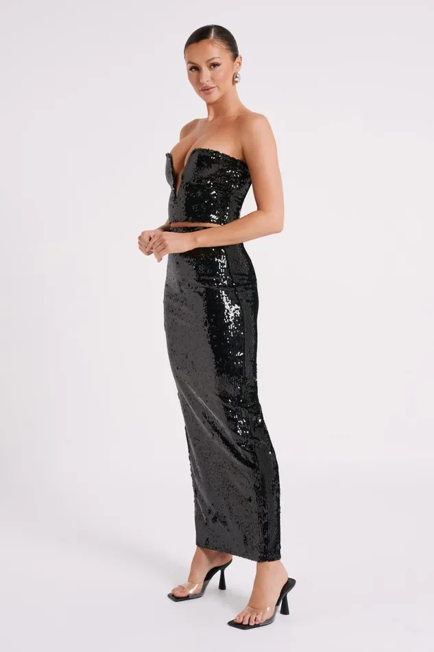Meshki Sleeveless Tops Women Zariah Strapless Sequin V Corset 8211 Black Black