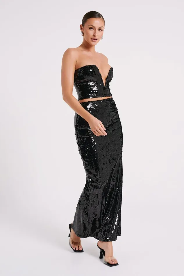 Meshki Sleeveless Tops Women Zariah Strapless Sequin V Corset 8211 Black Black