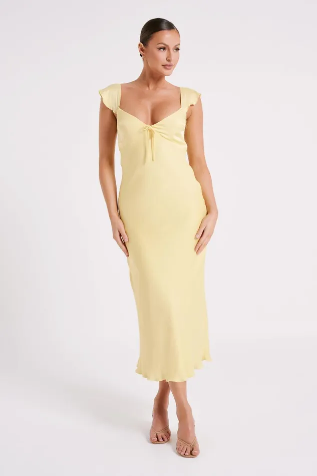 Meshki Summer Dresses Women Chantal Short Sleeve Satin Midi Dress 8211 Yellow Yellow Meshki Summer Dresses Women Chantal Short Sleeve Satin Midi Dress 8211 Yellow Yellow