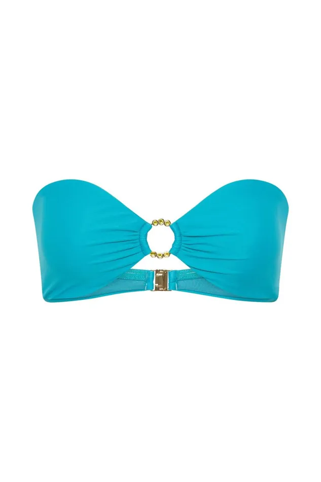 Meshki Swimwear Women Hazel Recycled Nylon Bandeau Bikini Top With Diamante Trim 8211 Turquoise Turquoise