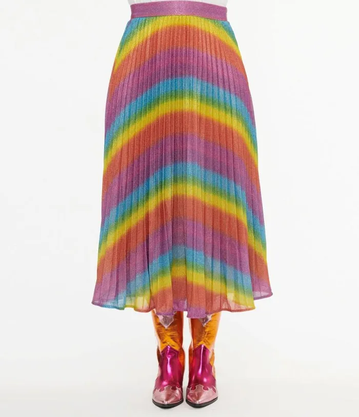 Metallic Rainbow Always Stand Out Midi Skirt DressesClothing Unique Vintage Skirts
