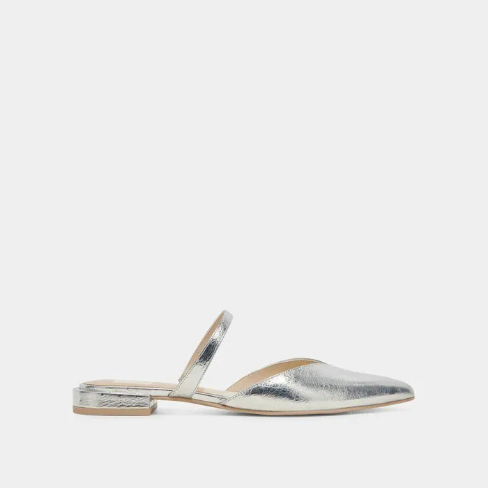 Mules and Clogs Shop Dolce Vita Kanika Wide Flats Silver Distressed Leather Silver Distressed Leather