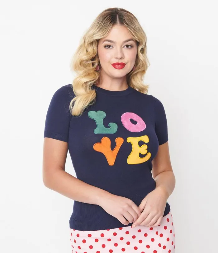 Navy Sydney Love Top ClothingPlus Unique Vintage Sweaters and Cardigans