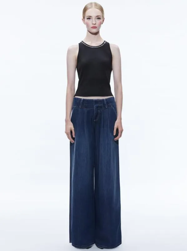 Pants Women Alice Olivia ANDERS LOW RISE PLEATED JEAN Love Train