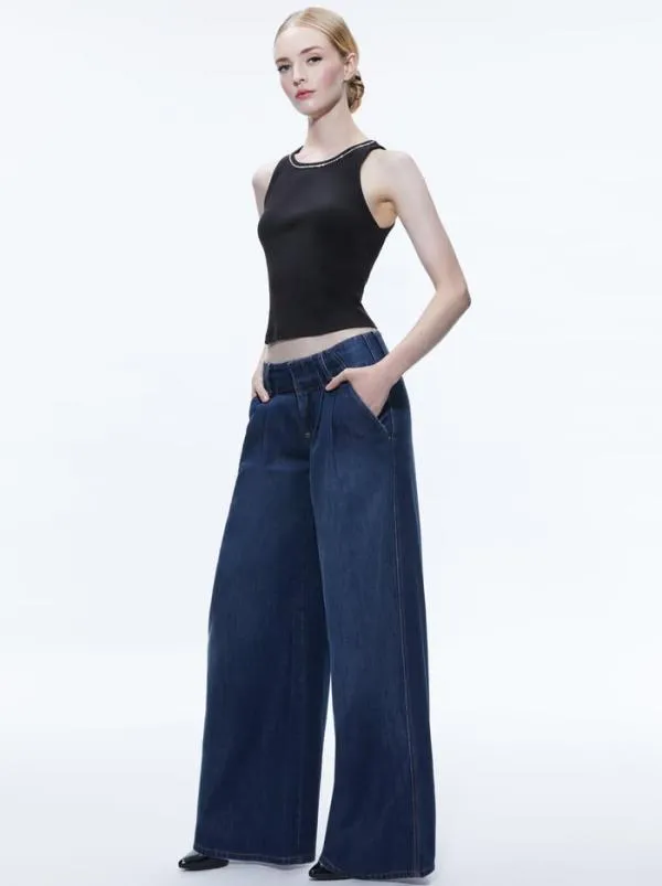Pants Women Alice Olivia ANDERS LOW RISE PLEATED JEAN Love Train