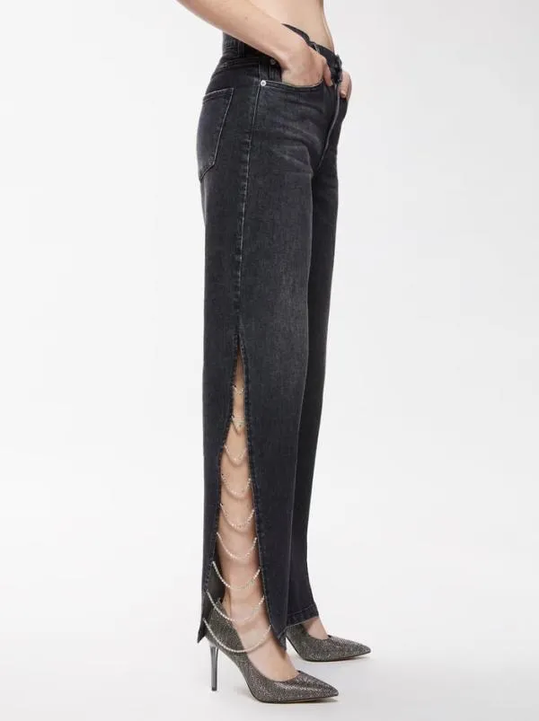 Pants Women Alice Olivia GAYLE EMBELLISHED SIDE JEAN Maya Charcoal Black