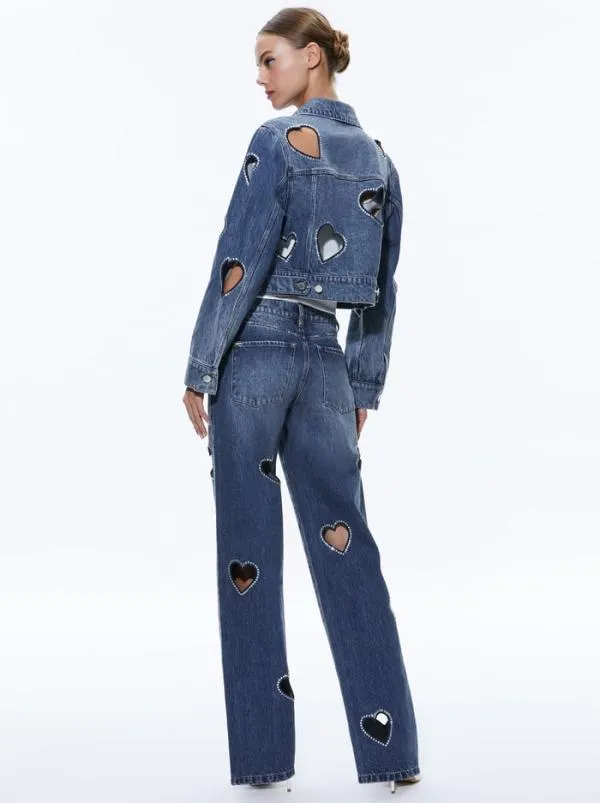 Pants Women Alice Olivia KARRIE EMBELLISHED HEART JEAN True Blues Dark