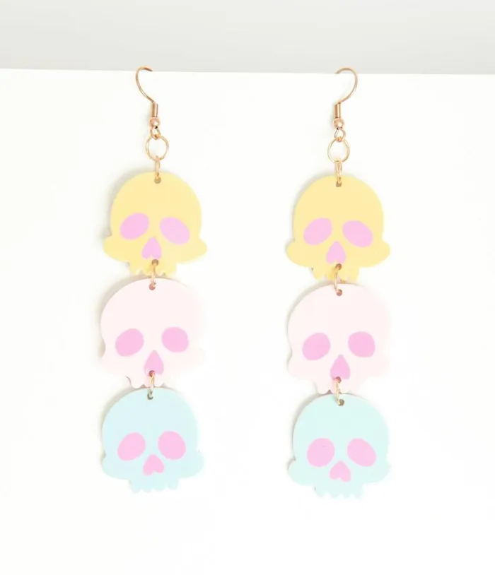 Pastel Candy Coated Skull Earrings Accessories Unique Vintage Earrings