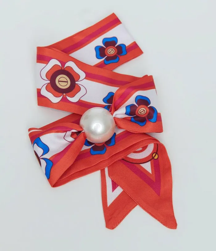 Pink and Orange Floral Pearl Fabric Headband Accessories Unique Vintage Headbands