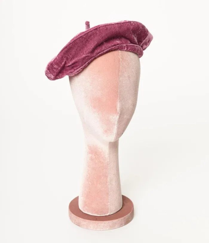 Pink Velvet Beret Accessories Unique Vintage Berets
