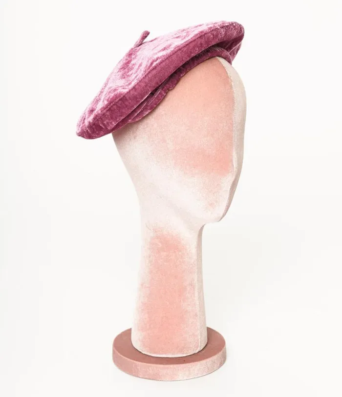 Pink Velvet Beret Accessories Unique Vintage Berets