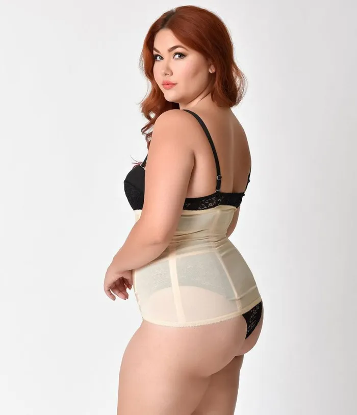 Plus Size 1950s Beige Stretch Waist Cincher Accessories Unique Vintage Lingerie and Shapewear