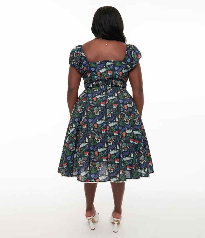 Plus Size 1950s Black Spellbinding Print Swing Dress Dresses Unique Vintage Pocket Dresses