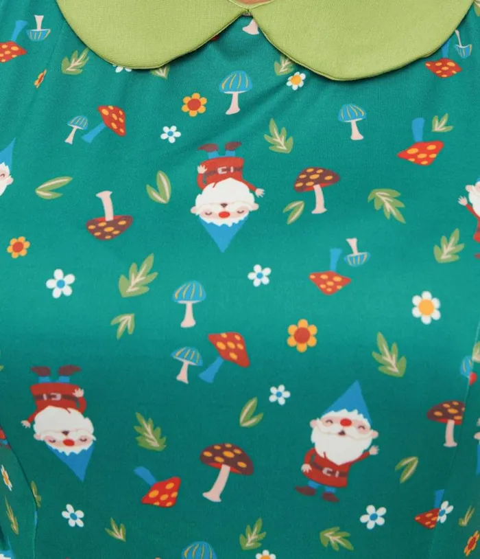 Plus Size 1950s Green Gnome Print Fit and Flare Dress Dresses Unique Vintage Fit and Flare