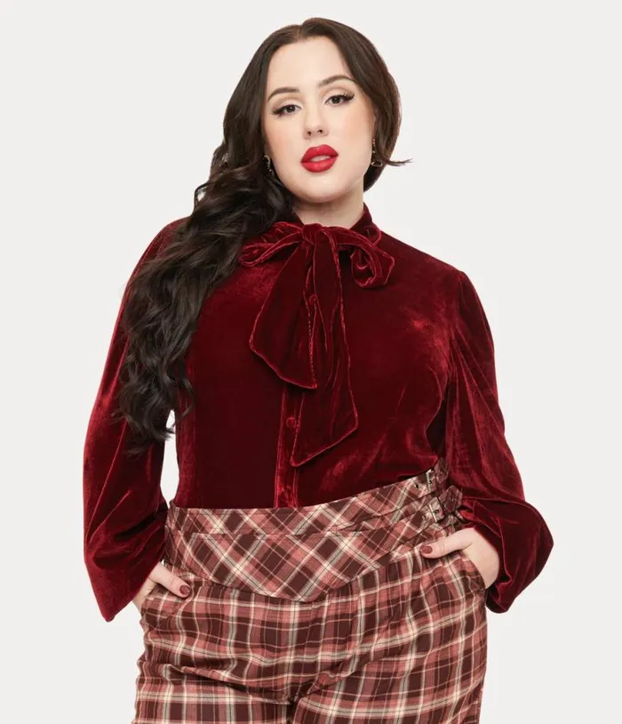 Plus Size 1950s Merlot Velvet Gwen Blouse ClothingPlus Unique Vintage Blouses
