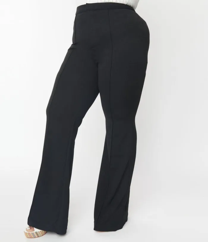 Plus Size 1970s Black High Waist Pintuck Pants ClothingPlus Unique Vintage Pants