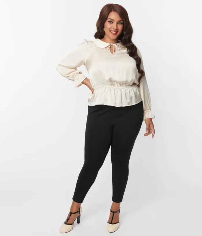 Plus Size Black Pintuck High Waist Pants ClothingPlus Unique Vintage Pants