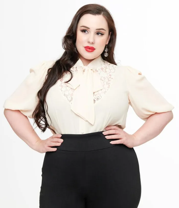 Plus Size Cream Short Sleeve Neck Tie Gwen Blouse ClothingPlus Unique Vintage Blouses Plus Size Cream Short Sleeve Neck Tie Gwen Blouse ClothingPlus Unique Vintage Blouses