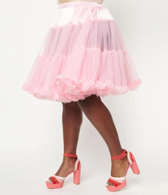 Plus Size Light Pink Ruffled Chiffon Petticoat Crinoline Accessories Unique Vintage Petticoats