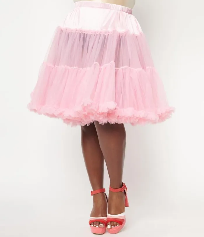 Plus Size Light Pink Ruffled Chiffon Petticoat Crinoline Accessories Unique Vintage Petticoats