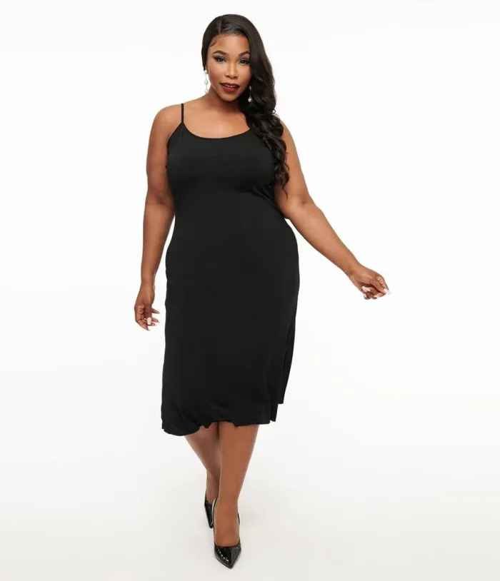 Plus Size Midi Length Black Stretch Slip Accessories Unique Vintage Lingerie and Shapewear