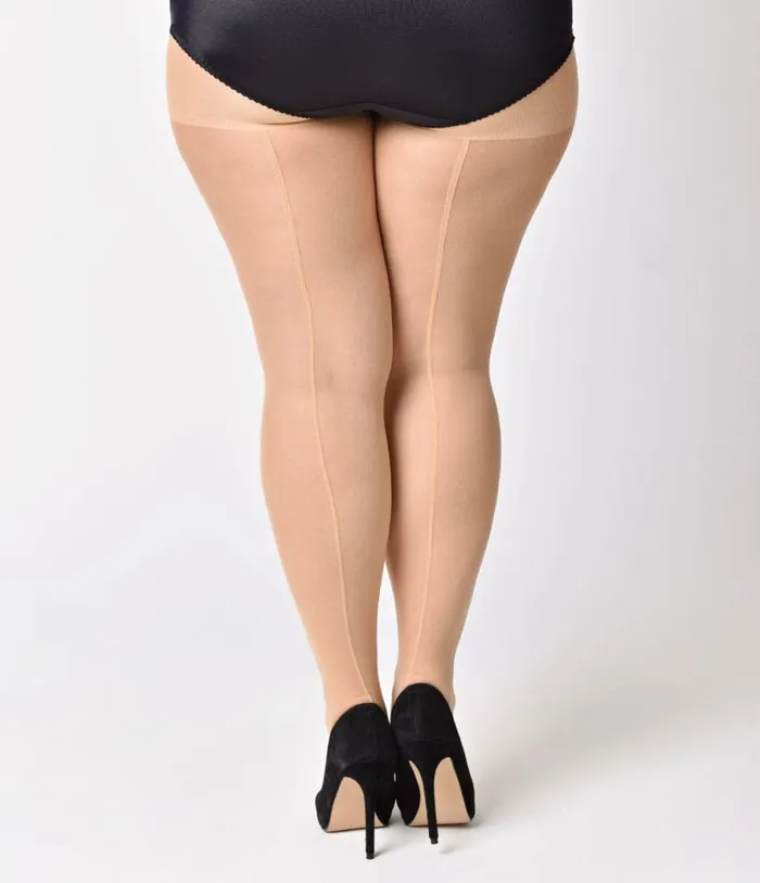 Plus Size Nude Sheer Backseam Pantyhose Accessories Unique Vintage Stockings and Tights Plus Size Nude Sheer Backseam Pantyhose Accessories Unique Vintage Stockings and Tights