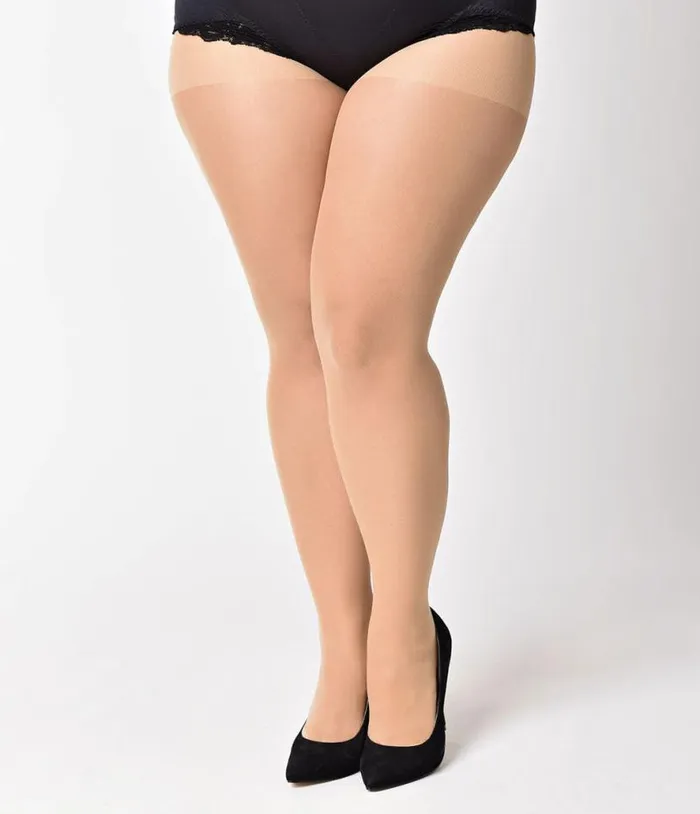 Plus Size Nude Sheer Backseam Pantyhose Accessories Unique Vintage Stockings and Tights