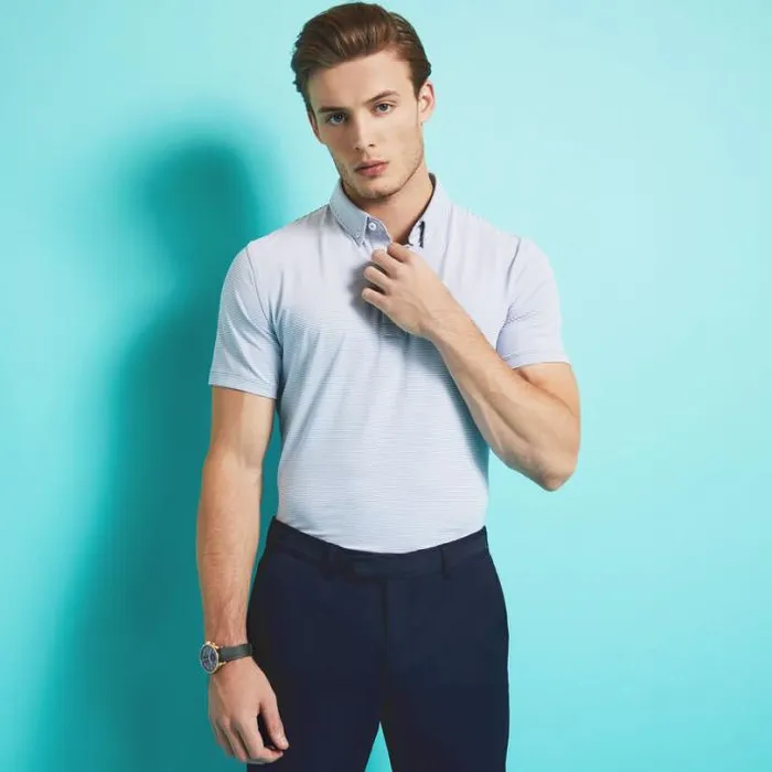 Polos and Shirts Men GFORE FEEDER STRIPE TECH JERSEY POLO Fjord