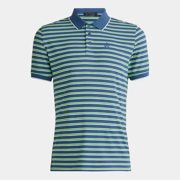 Polos and Shirts Men GFORE PERFORATED STRIPE BANDED SLEEVE TECH JERSEY POLO Slate