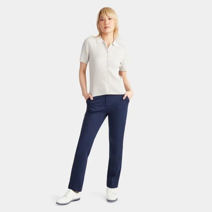 Polos Women GFORE RIBBED MERINO WOOL SHORT SLEEVE BUTTON DOWN SWEATER Stone