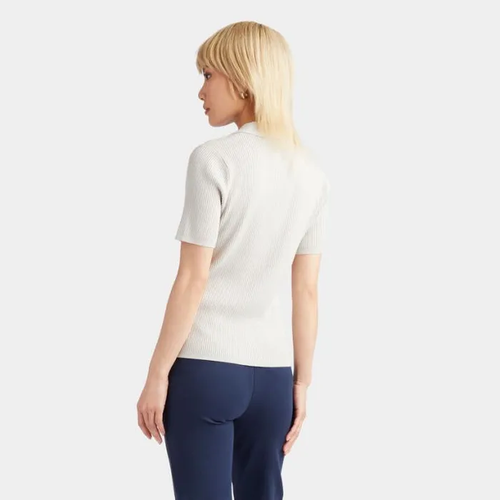 Polos Women GFORE RIBBED MERINO WOOL SHORT SLEEVE BUTTON DOWN SWEATER Stone